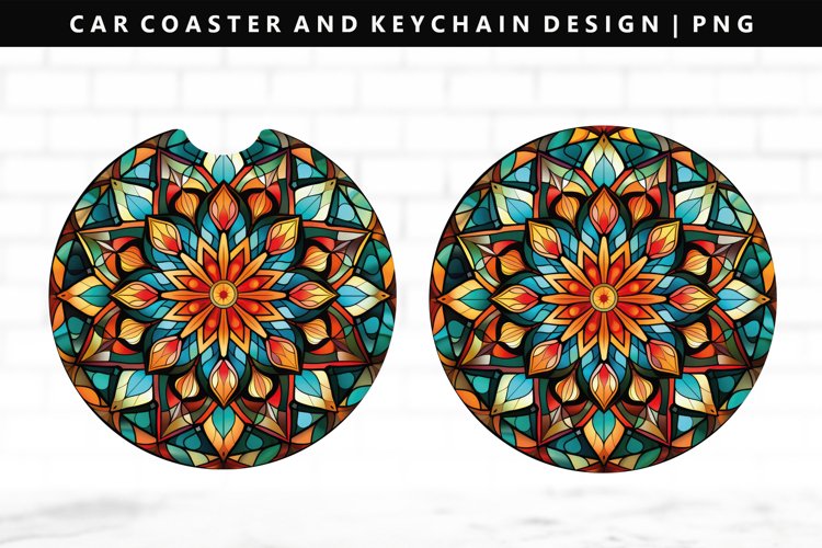 Mandala Keychain And Car Coaster Sublimation Design