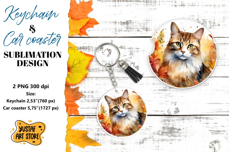 Fall Keychain. Fall Car coaster sublimation design example image 1