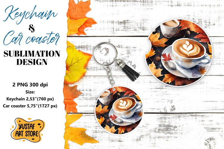 Fall Keychain. Fall Car coaster sublimation design example image 1