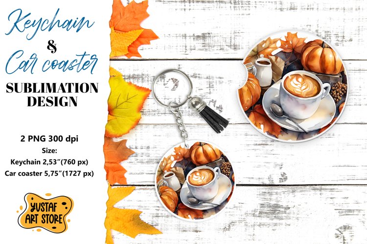 Fall Keychain. Fall Car coaster sublimation design
