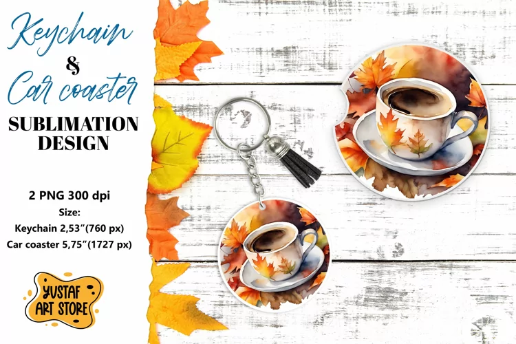 Fall Keychain. Fall Car coaster sublimation design