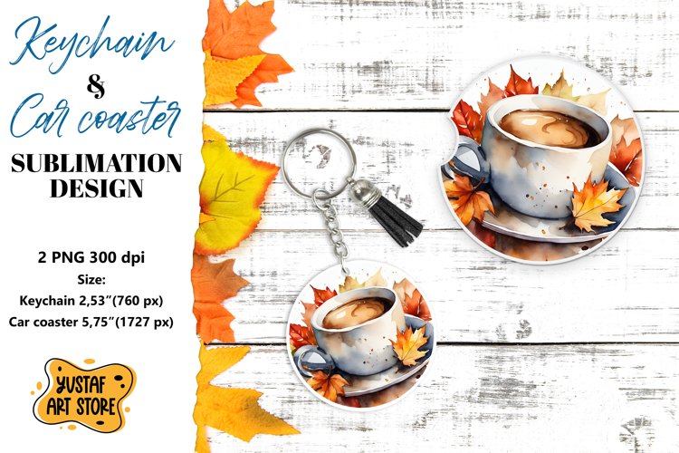 Fall Keychain. Fall Car coaster sublimation design example image 1