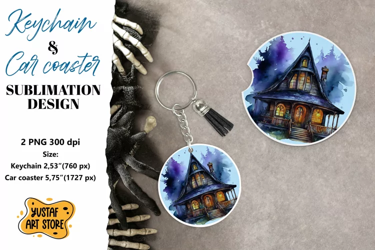 Halloween Keychain & Car coaster sublimation. Spooky house