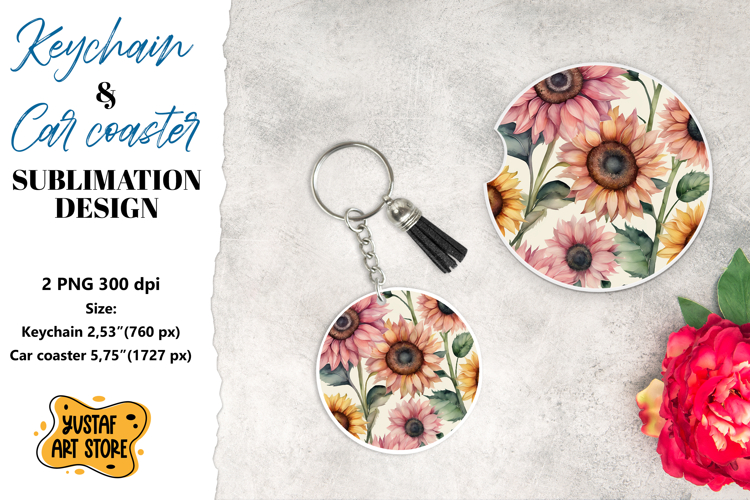 Sunflower Keychain & Car coaster sublimation.