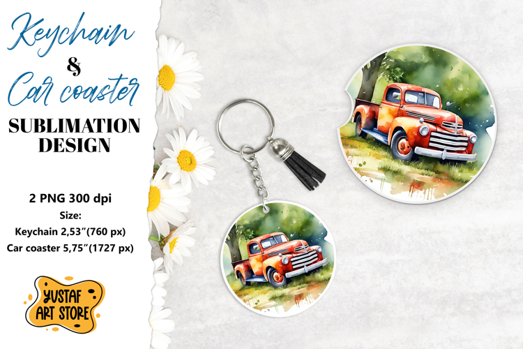 Spring Keychain. Spring Car coaster sublimation design