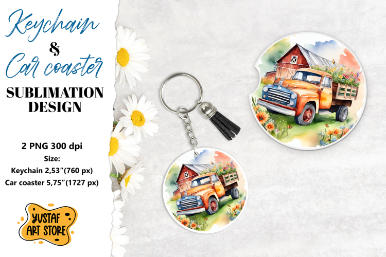 Spring Keychain. Spring Car coaster sublimation design