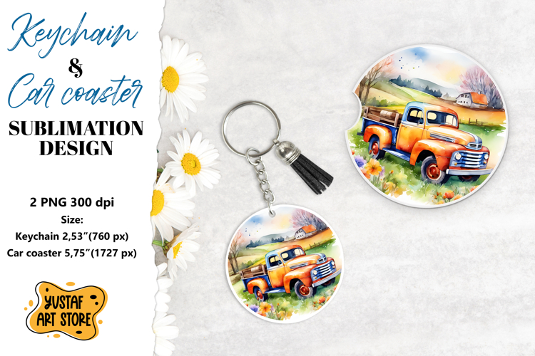 Spring Keychain. Spring Car coaster sublimation design