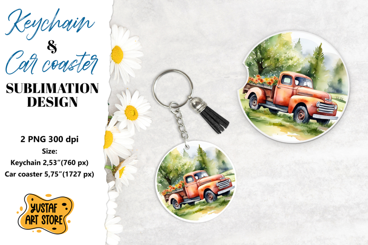 Spring Keychain. Spring Car coaster sublimation design