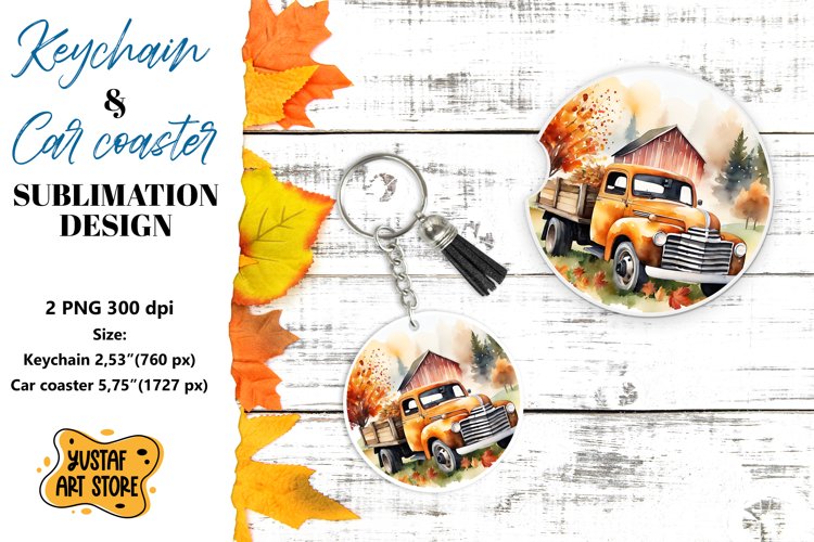 Fall Keychain. Fall Car coaster sublimation design example image 1