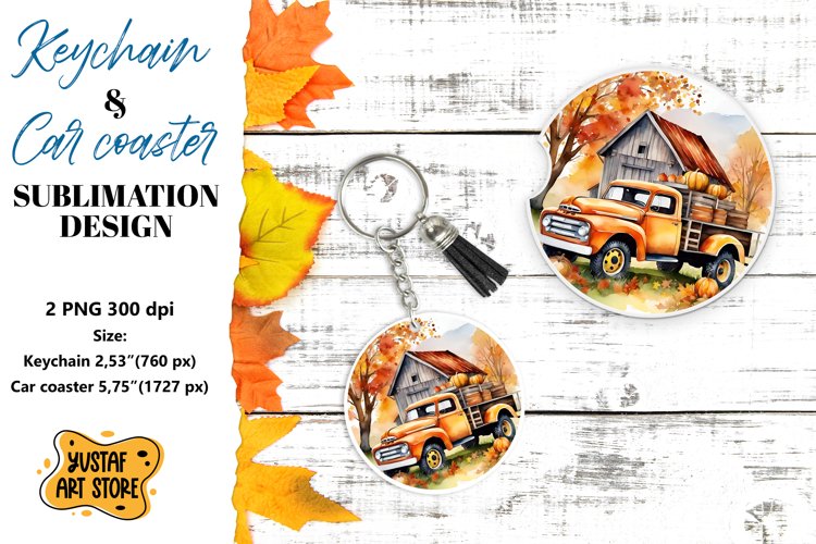 Fall Keychain. Fall Car coaster sublimation design example image 1