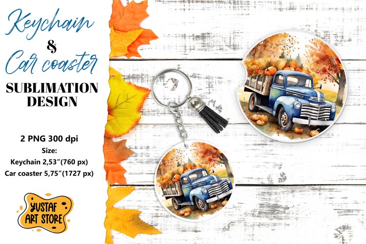 Fall Keychain. Fall Car coaster sublimation design example image 1