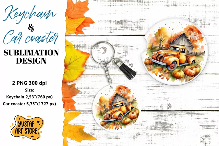 Fall Keychain. Fall Car coaster sublimation design