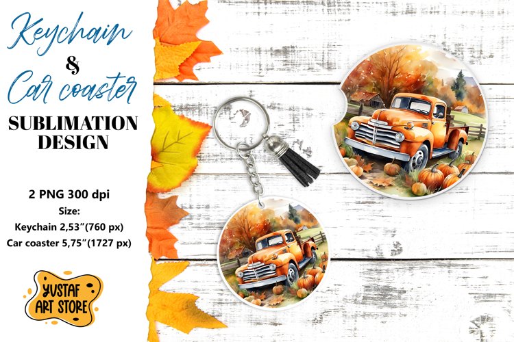 Fall Keychain. Fall Car coaster sublimation design example image 1