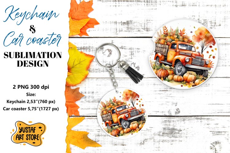 Fall Keychain. Fall Car coaster sublimation design example image 1