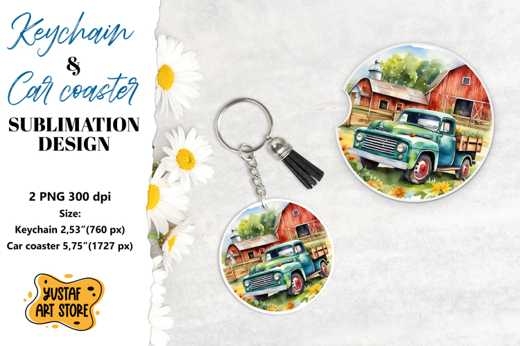 Summer Keychain.Summer Car coaster sublimation design