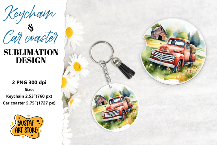 Summer Keychain.Summer Car coaster sublimation design