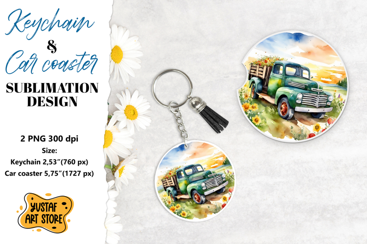Summer Keychain.Summer Car coaster sublimation design