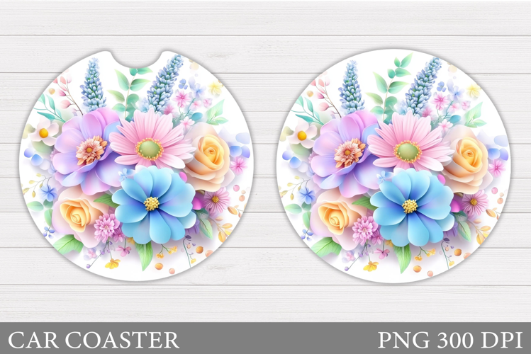 Flowers Car Coaster Sublimation. Floral Coaster Design