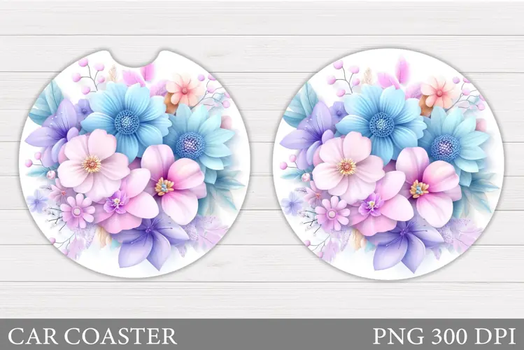 Floral Coaster Design. Flowers Car Coaster Sublimation