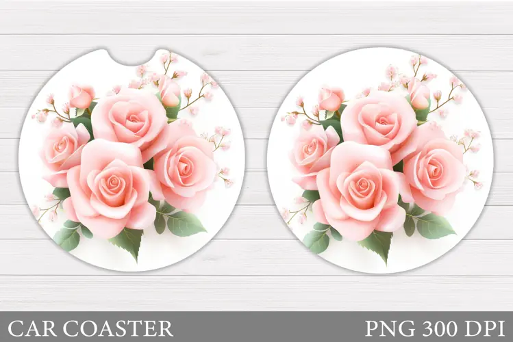 Roses Car Coaster Design. Flowers Car Coaster Sublimation