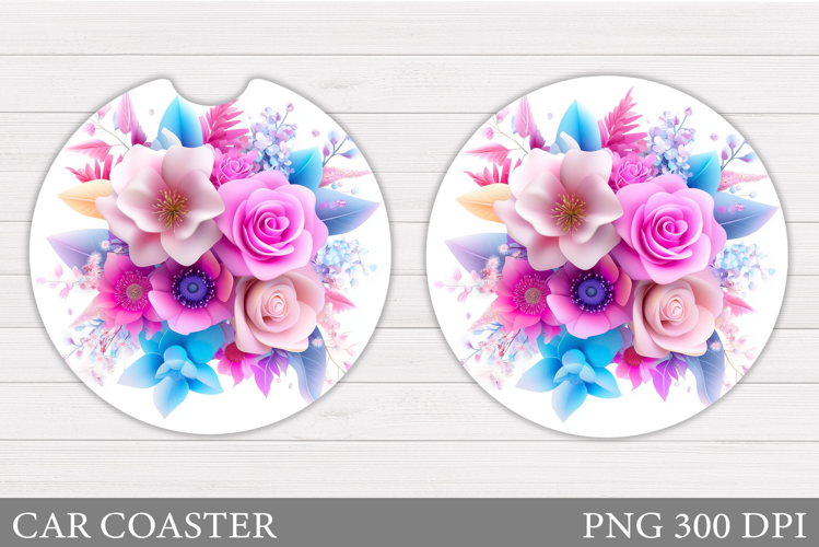 Flowers Car Coaster Sublimation. Floral Coaster Design