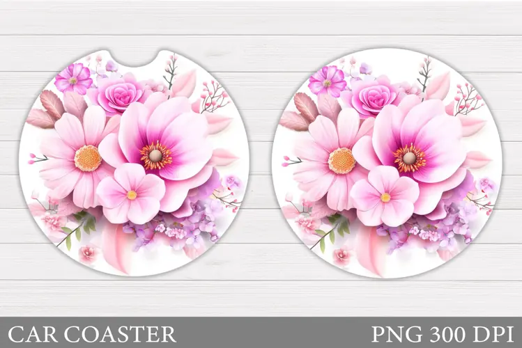 Flowers Car Coaster Sublimation. Floral Coaster Design