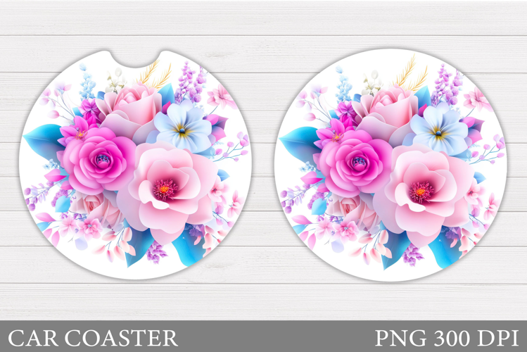 Floral Coaster Design. Flowers Car Coaster Sublimation
