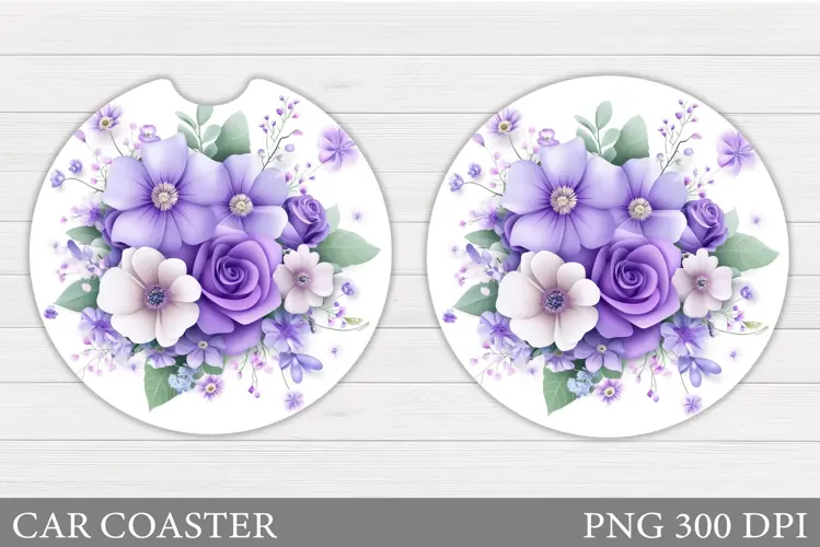 Floral Coaster Design. Flowers Car Coaster Sublimation