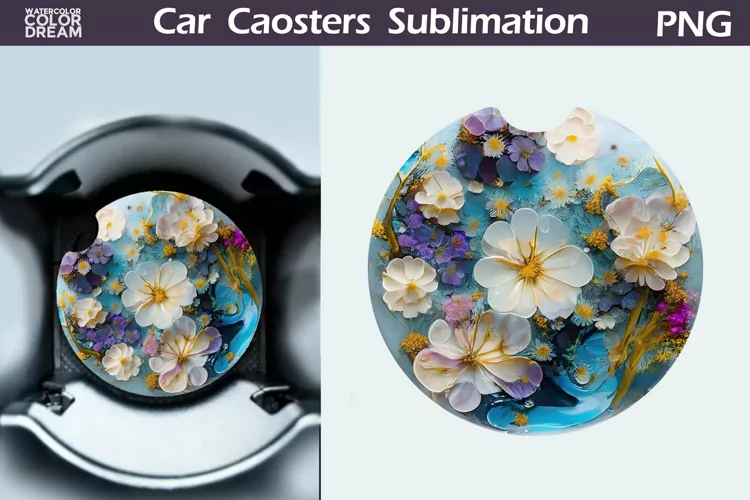 Flowers Car Coaster | 3D Flowers Round Coaster