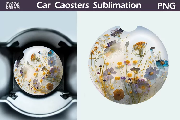 Wildflowers Car Coaster | 3D Flowers Round Coaster