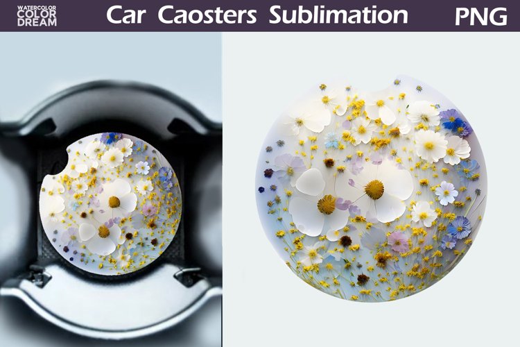 Wildflowers Car Coaster | 3D Flowers Round Coaster example image 1