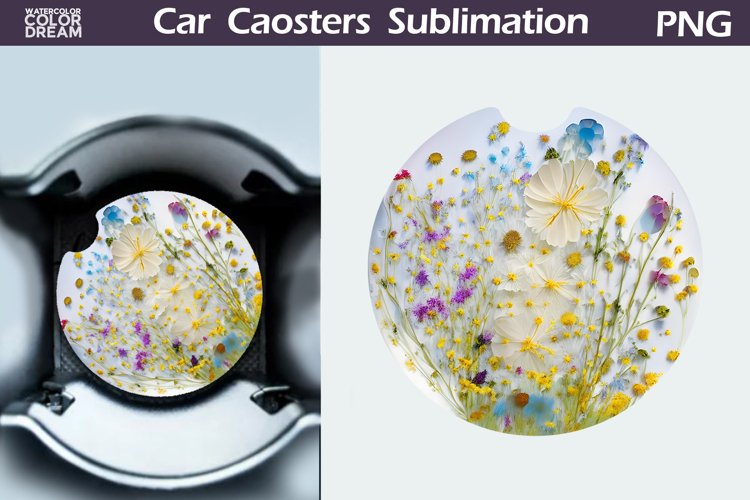 Wildflowers Car Coaster | 3D Flowers Round Coaster example image 1