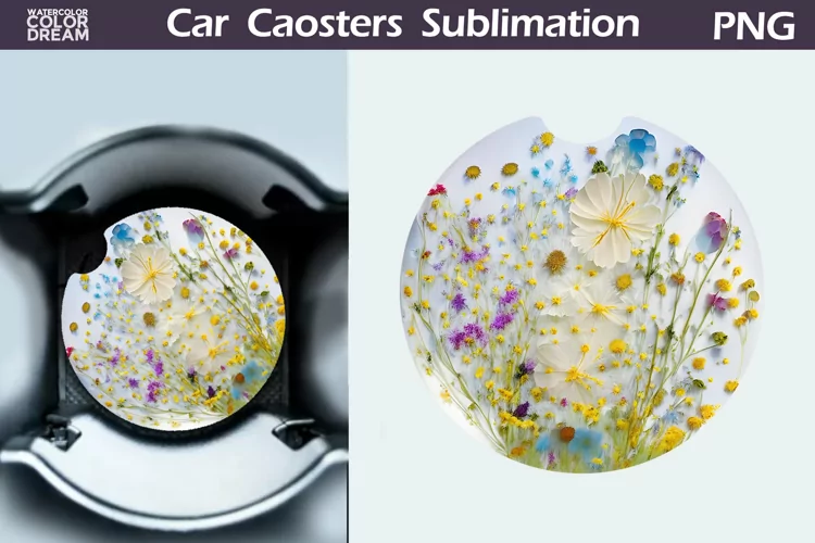 Wildflowers Car Coaster | 3D Flowers Round Coaster