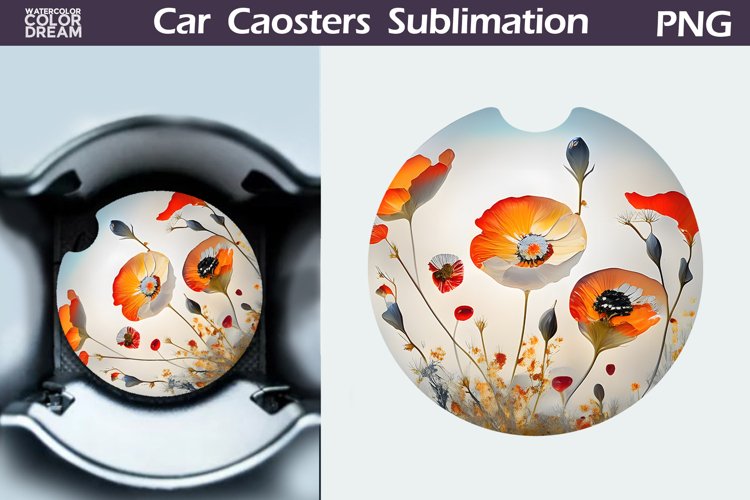 Wildflowers Car Coaster | 3D Flowers Round Coaster example image 1