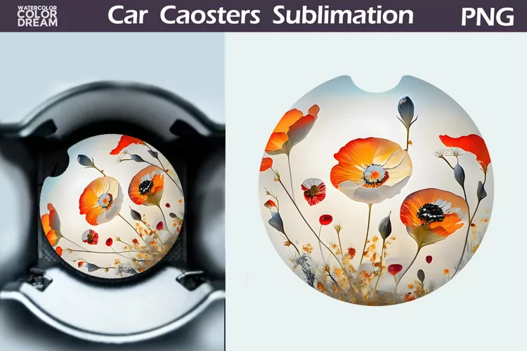 Wildflowers Car Coaster | 3D Flowers Round Coaster