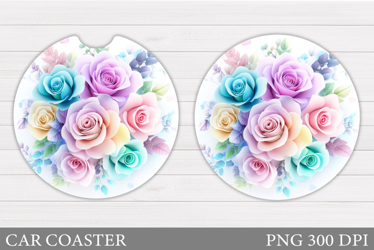 Colorful Roses Car Coaster. Flowers Car Coaster Sublimation