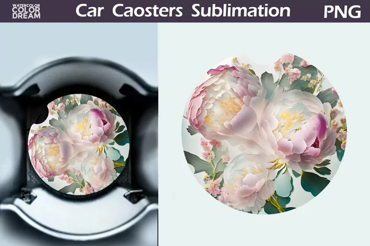 Peonies Car Coaster | 3D Flowers Round Coaster