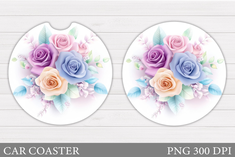 Roses Car Coaster Design. Flowers Car Coaster Sublimation
