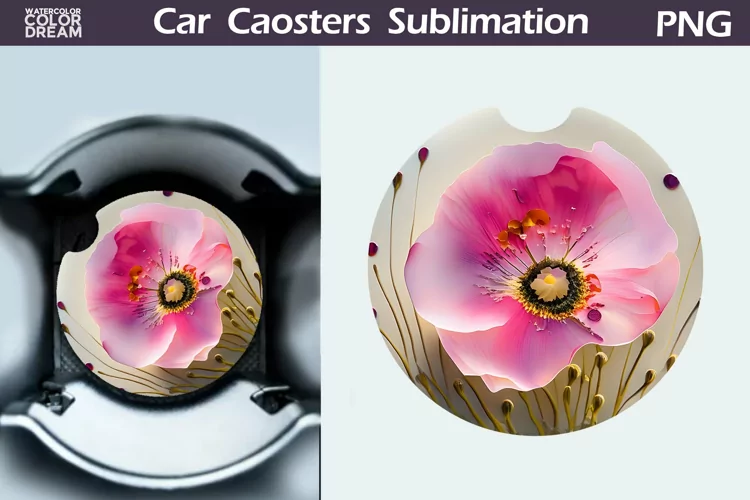 Poppies Car Coaster | 3D Flowers Round Coaster