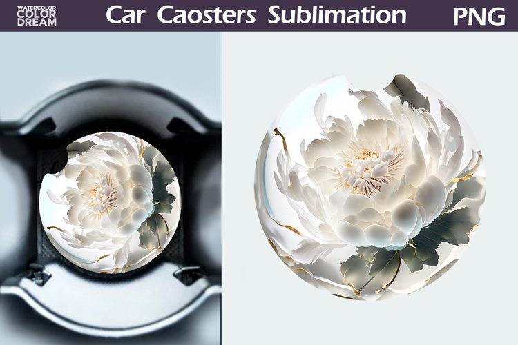 Peonies Car Coaster | 3D Flowers Round Coaster example image 1
