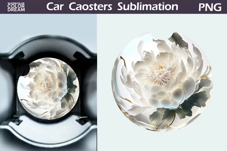 Peonies Car Coaster | 3D Flowers Round Coaster