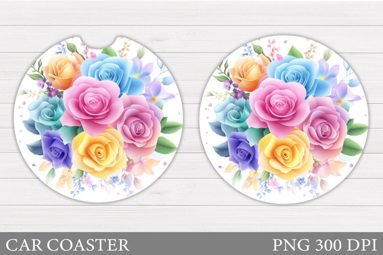 Roses Car Coaster Design. Flowers Car Coaster Sublimation
