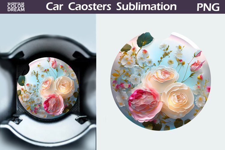 Roses Car Coaster | 3D Flowers Round Coaster example image 1