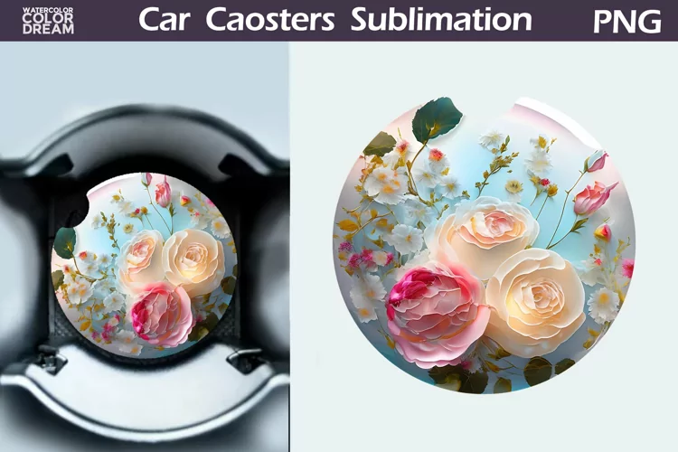Roses Car Coaster | 3D Flowers Round Coaster