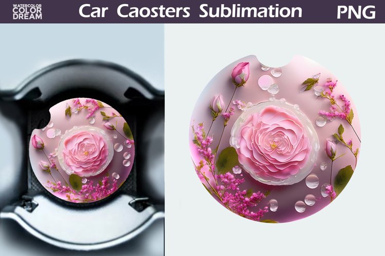 Roses Car Coaster | 3D Flowers Round Coaster example image 1