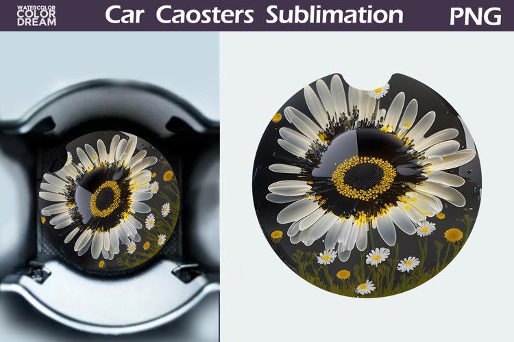 Black Flowers Car Coaster | 3D Flowers Round Coaster