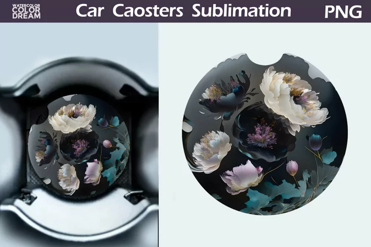Black Flowers Car Coaster | 3D Flowers Round Coaster
