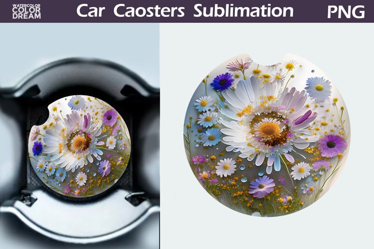 Wildflowers Car Coaster | 3D Flowers Round Coaster