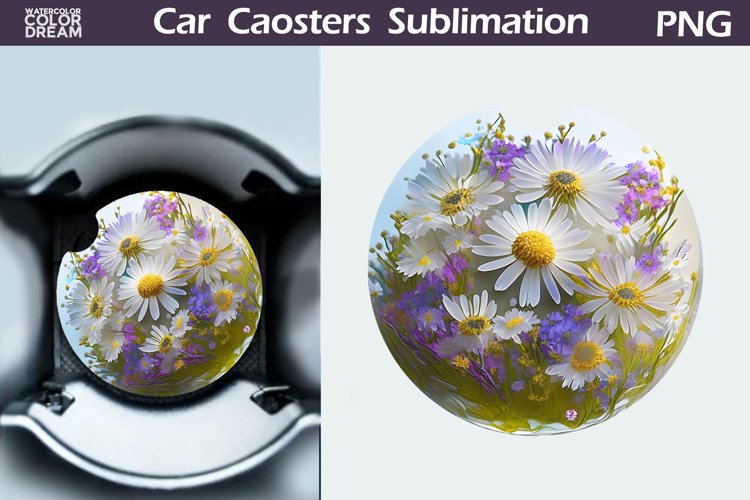 Wildflowers Car Coaster | 3D Flowers Round Coaster example image 1