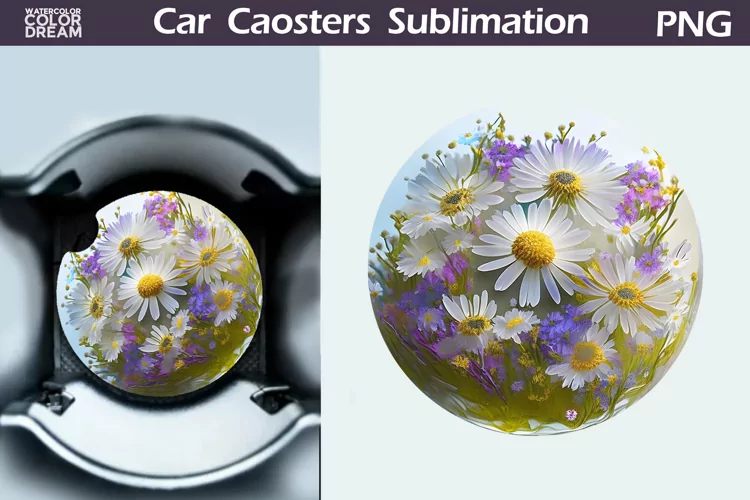 Wildflowers Car Coaster | 3D Flowers Round Coaster